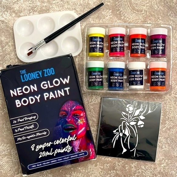 Brand New 8-Color Neon Glow in the Dark UV Paint Kit Brushes Stencils Blacklight - Picture 12 of 12
